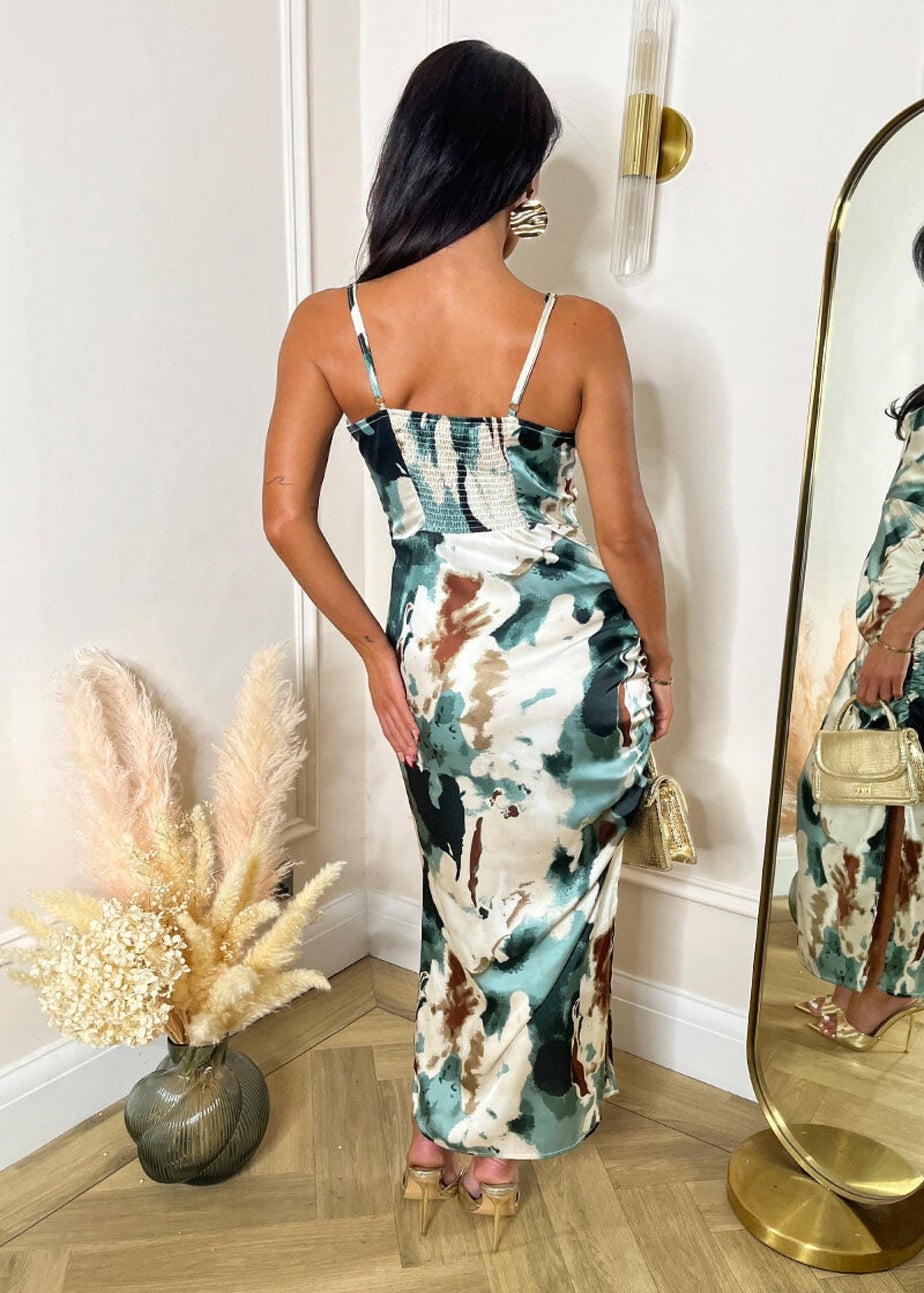 AX Paris Multi Smudge Print Ruched Side Strappy Midi Dress