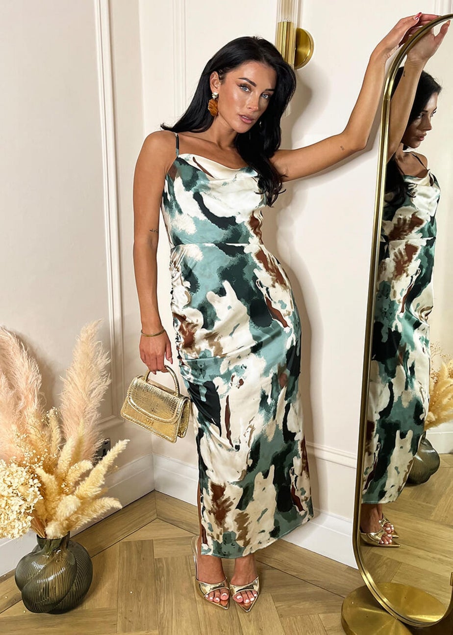 AX Paris Multi Smudge Print Ruched Side Strappy Midi Dress