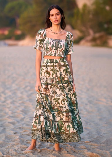 Yumi White Cotton Voile Safari Midi Skirt