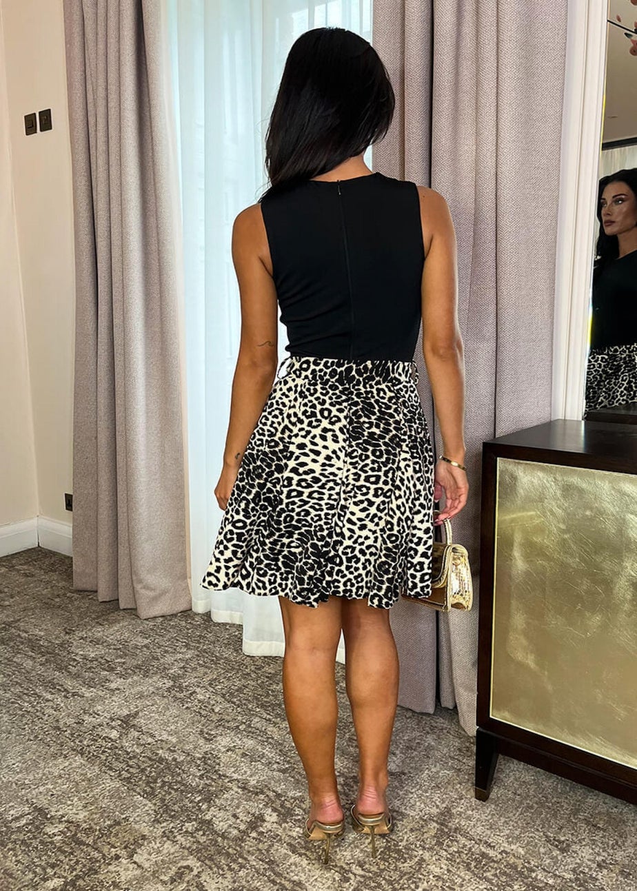 AX Paris Multi Leopard Print 2 in 1 Belted Mini Skater Dress