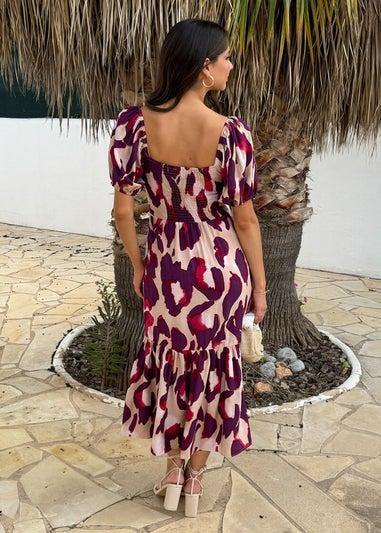 AX Paris Purple Animal Print Puff Sleeve Smock Midi Dress