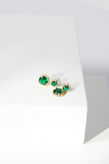 Jon Richard Gold Plated & Emerald Double Halo Earrings