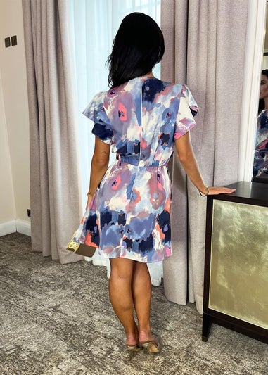 AX Paris Multi Smudge Print Flutter Sleeve Gathered Side Mini Dress