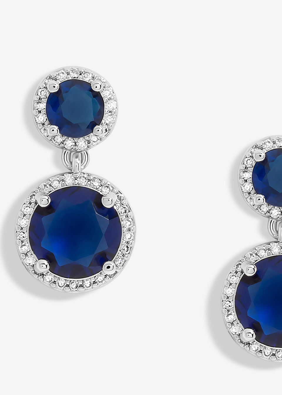 Jon Richard Rhodium Plated & Sapphire Double Halo Earrings