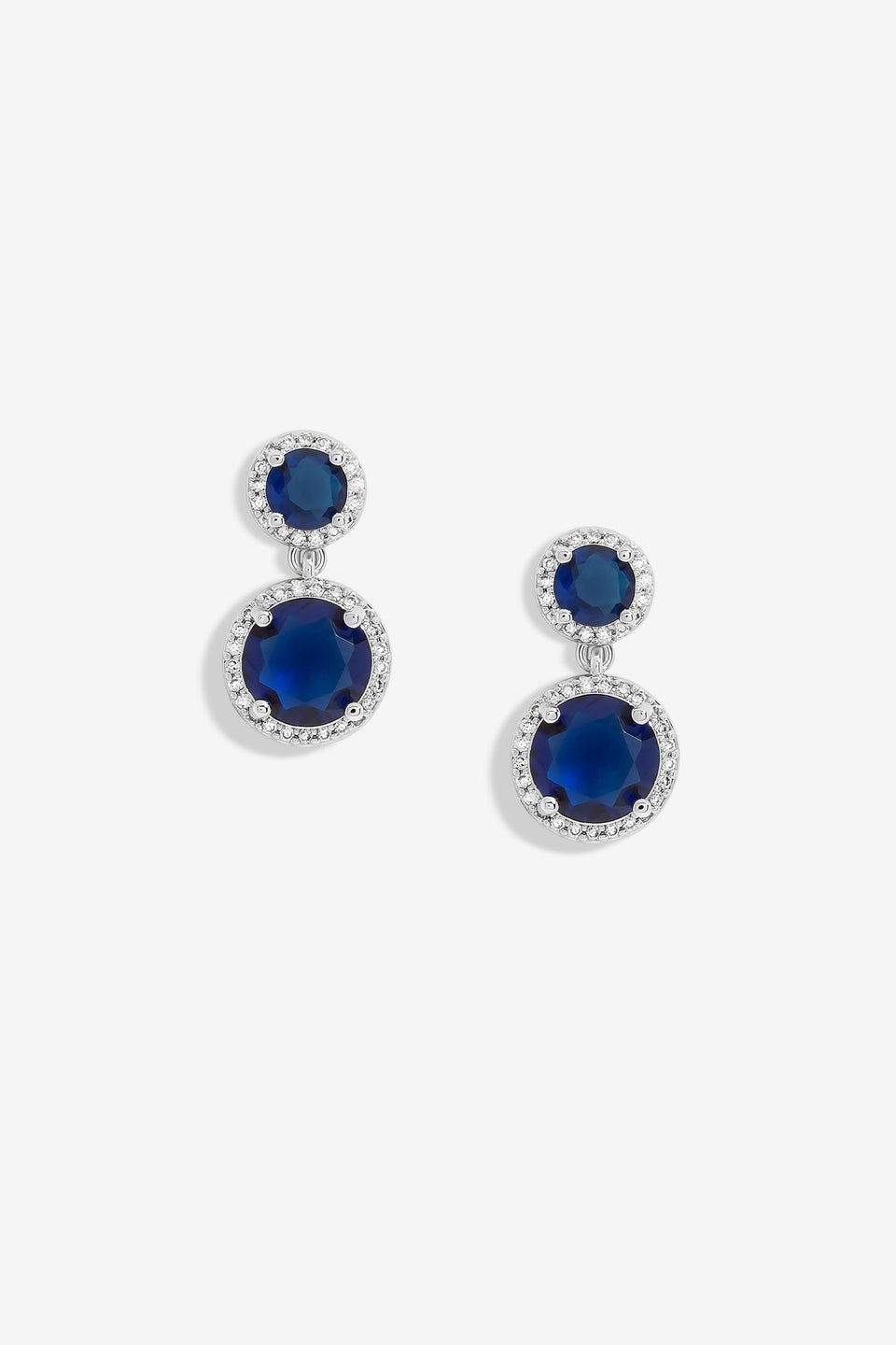 Jon Richard Rhodium Plated & Sapphire Double Halo Earrings