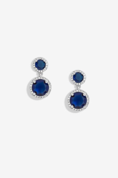 Jon Richard Rhodium Plated & Sapphire Double Halo Earrings