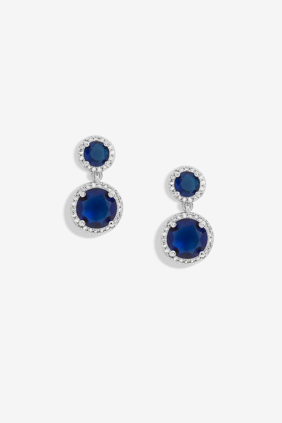 Jon Richard Rhodium Plated & Sapphire Double Halo Earrings