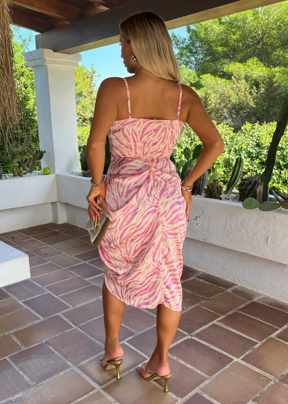 AX Paris Pink Zebra Print Strappy Wrap Top Gathered Skirt Midi Dress
