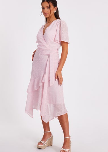 Quiz Pink Petite Textured Chiffon Midi Dress