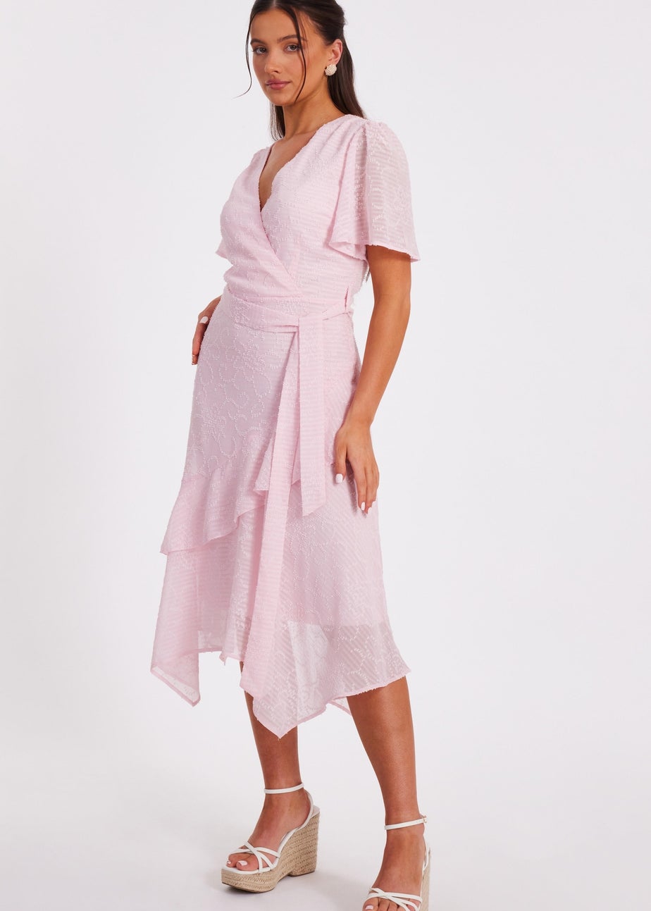 Quiz Pink Petite Textured Chiffon Midi Dress