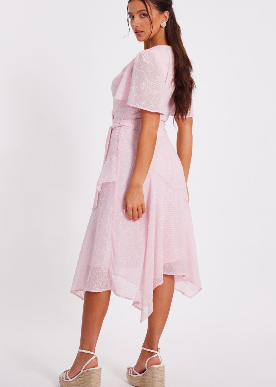 Quiz Pink Petite Textured Chiffon Midi Dress