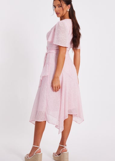 Quiz Pink Petite Textured Chiffon Midi Dress