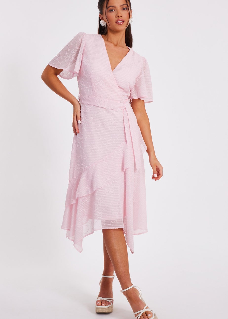 Quiz Pink Petite Textured Chiffon Midi Dress