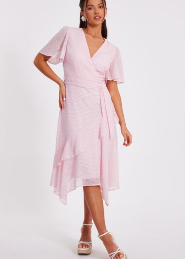 Quiz Pink Petite Textured Chiffon Midi Dress