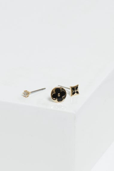Jon Richard Gold Plated & Jet Enamel Earrings Pack Of 3