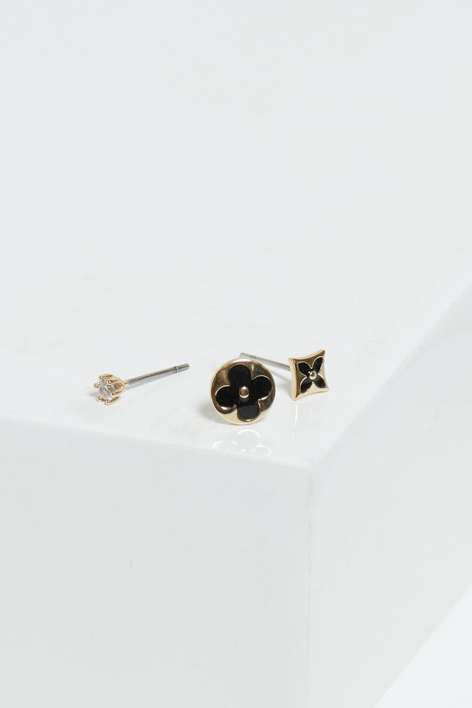 Jon Richard Gold Plated & Jet Enamel Earrings Pack Of 3