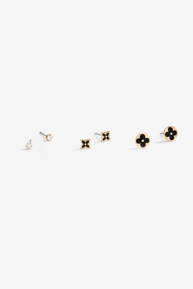 Jon Richard Gold Plated & Jet Enamel Earrings Pack Of 3