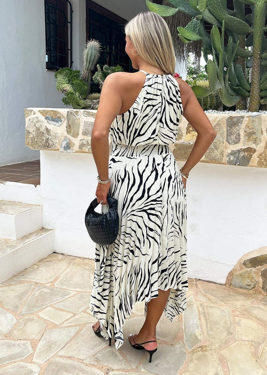 AX Paris Multi Zebra Print Zig Zag Hem Pleated Midi Dress