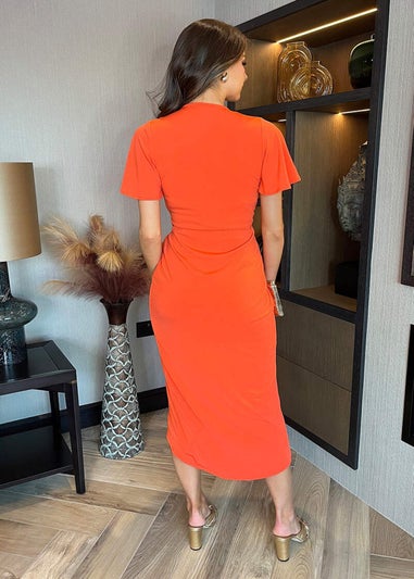 AX Paris Orange Short Sleeve Ring Detail Wrap Midi Dress
