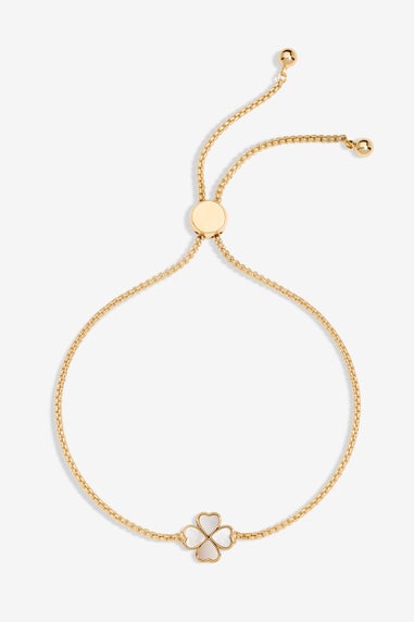 Jon Richard Gold Plated & Mother Of Pearl Enamel Heart Clover Toggle Bracelet