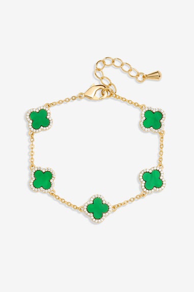 Jon Richard Gold Plated Cubic Zirconia Malachite Clover Bracelet