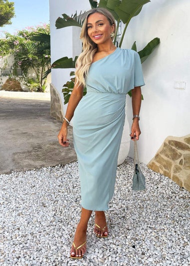 AX Paris Duck Egg One Shoulder Butterfly Sleeve Wrap Midi Dress