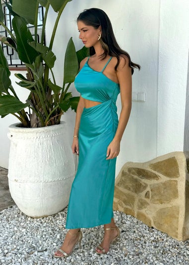 AX Paris Turquoise Asymmetric Cut Out Strappy Midi Dress