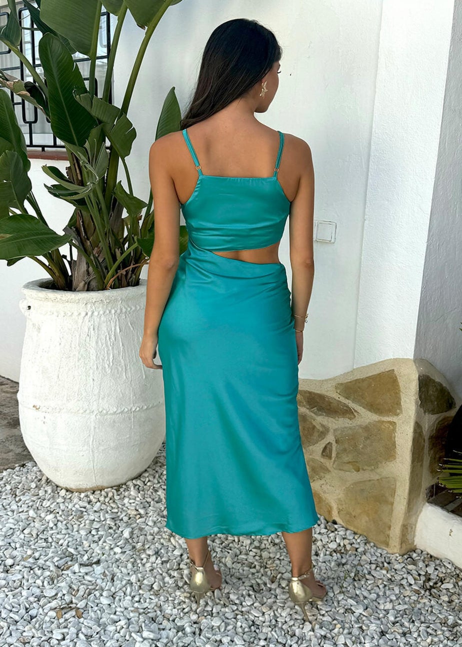 AX Paris Turquoise Asymmetric Cut Out Strappy Midi Dress