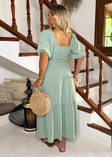 AX Paris Duck Egg Puff Sleeve Shirred Waist Smock Midi Dress