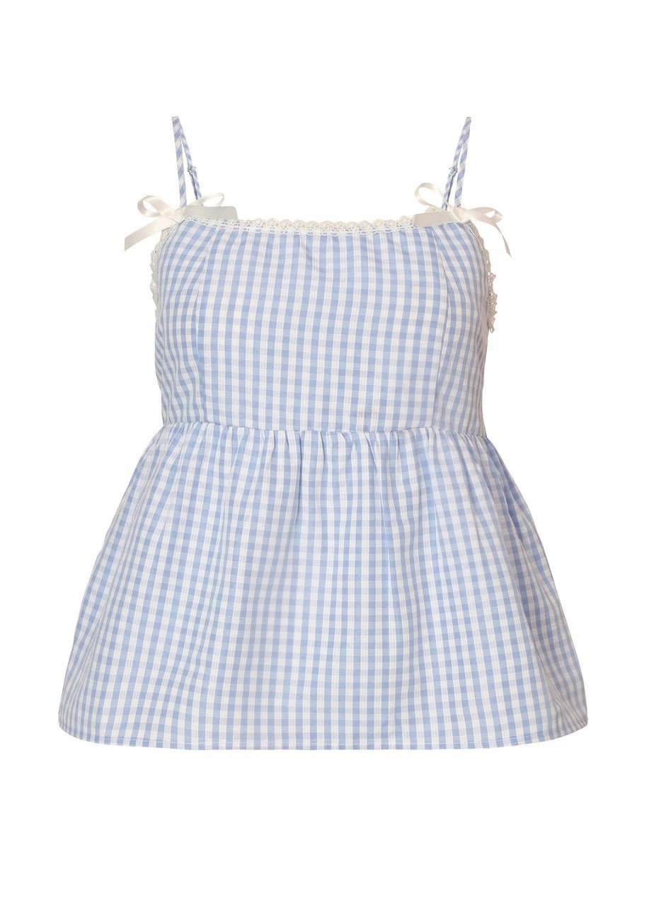 Quiz Blue Gingham Strappy Peplum Top