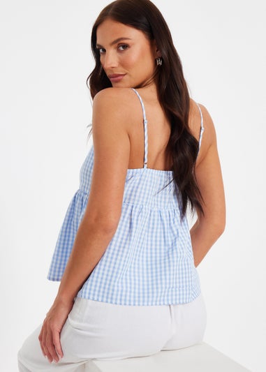 Quiz Blue Gingham Strappy Peplum Top