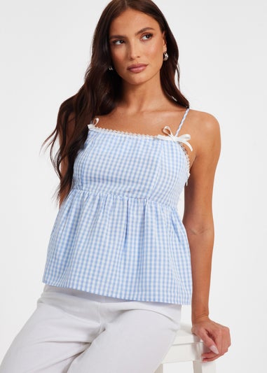 Quiz Blue Gingham Strappy Peplum Top