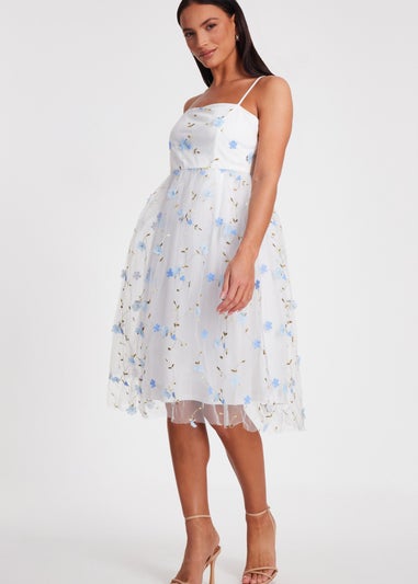Quiz White Embroidered Floral Midi Dress