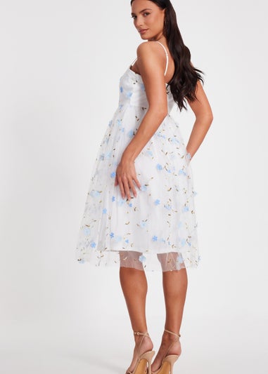 Quiz White Embroidered Floral Midi Dress