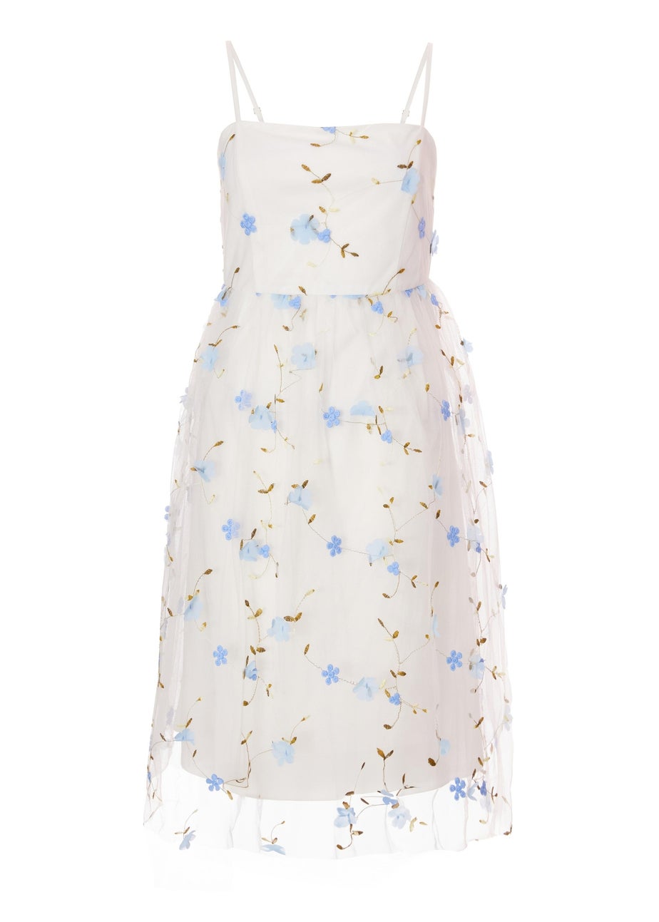 Quiz White Embroidered Floral Midi Dress