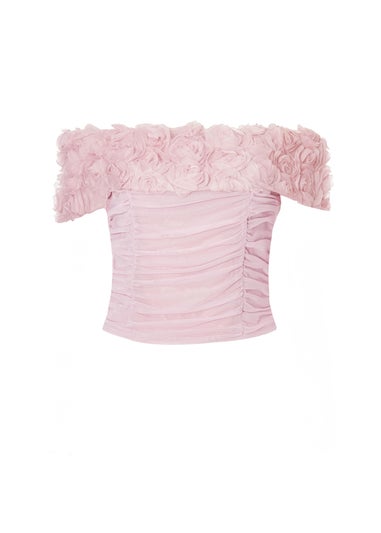 Quiz Pink Floral Mesh Top