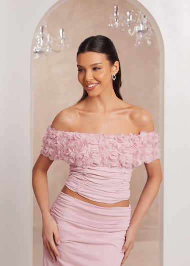 Quiz Pink Floral Mesh Top