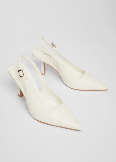 Quiz White Faux Leather Court Heels