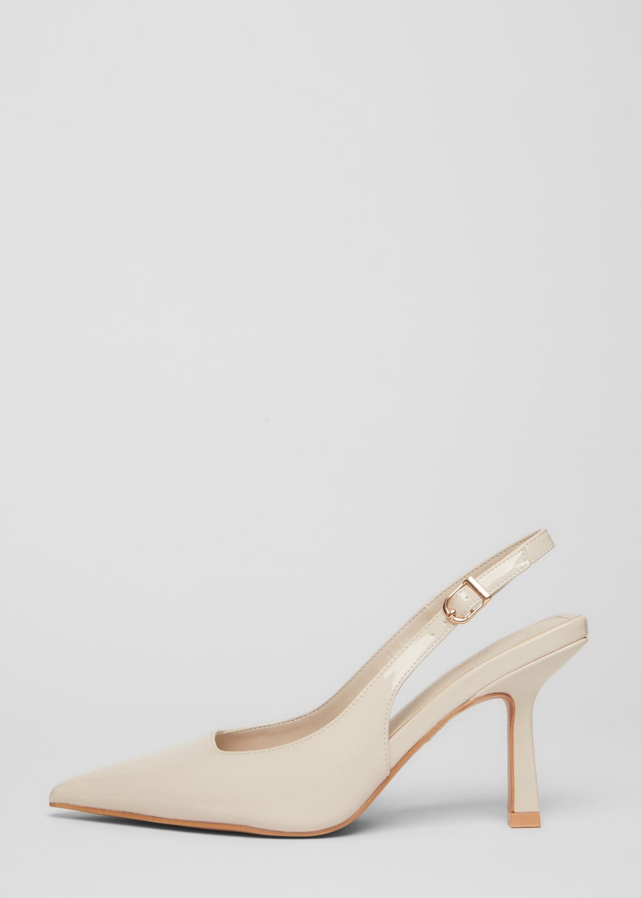 Quiz Natural Patent Slingback Low Court Heels