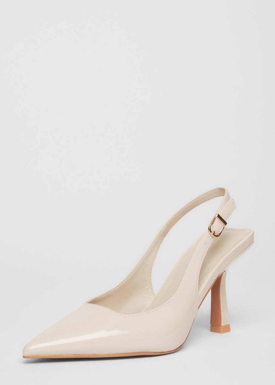 Quiz Natural Patent Slingback Low Court Heels