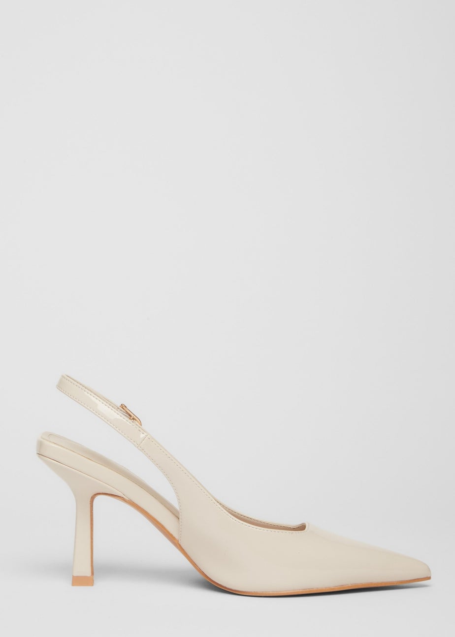 Quiz Natural Patent Slingback Low Court Heels