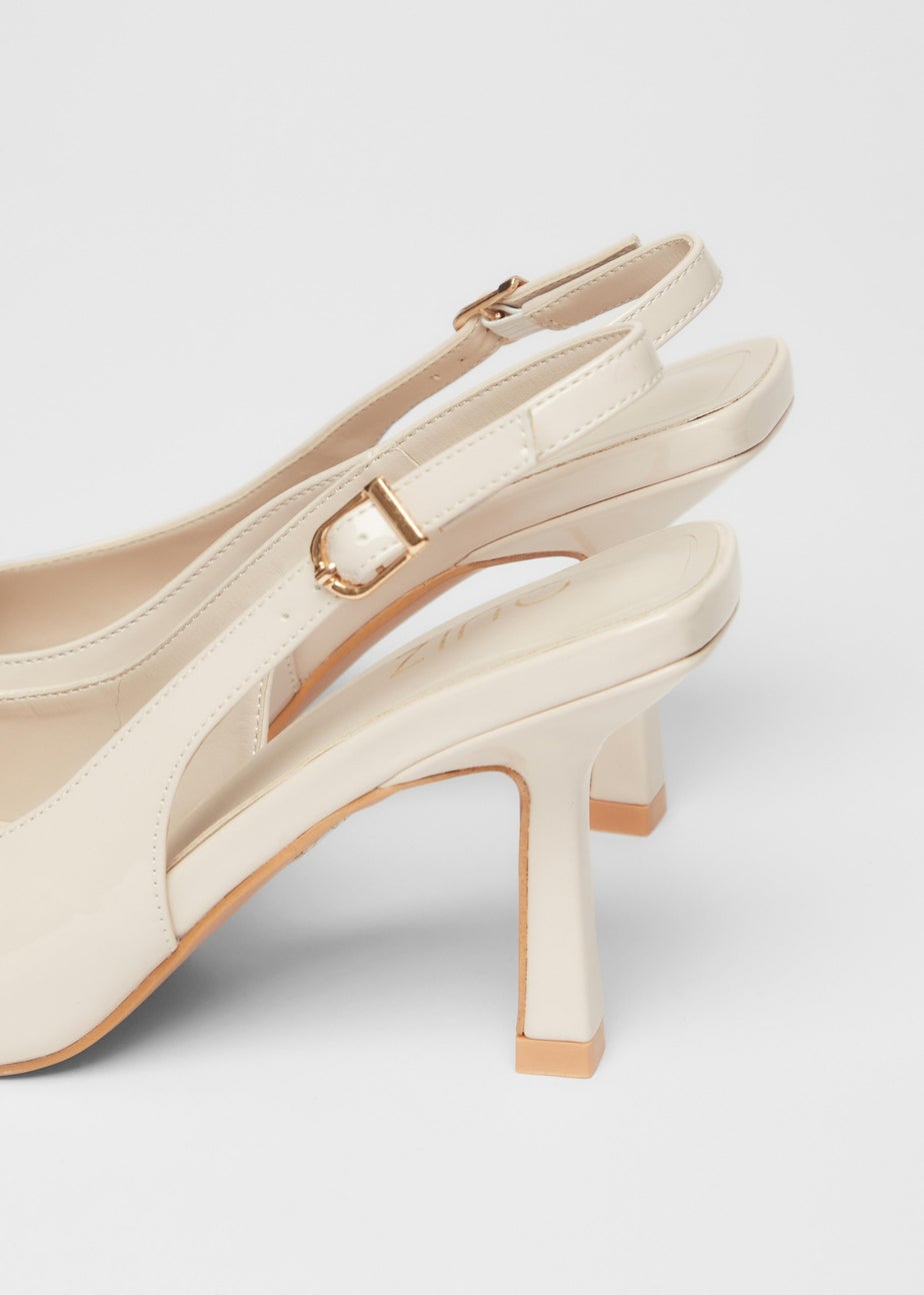 Quiz Natural Patent Slingback Low Court Heels