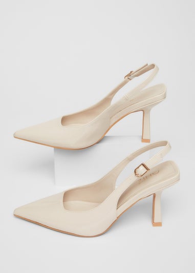 Quiz Natural Patent Slingback Low Court Heels