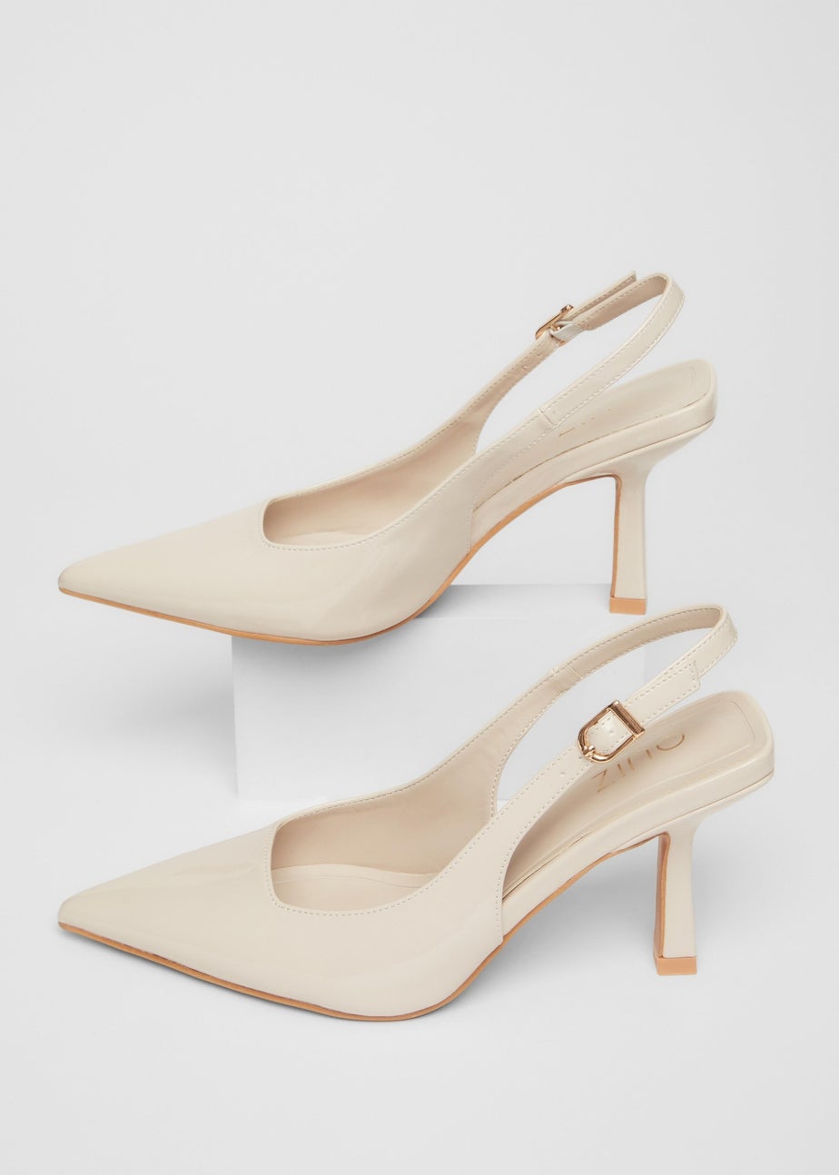 Quiz Natural Patent Slingback Low Court Heels