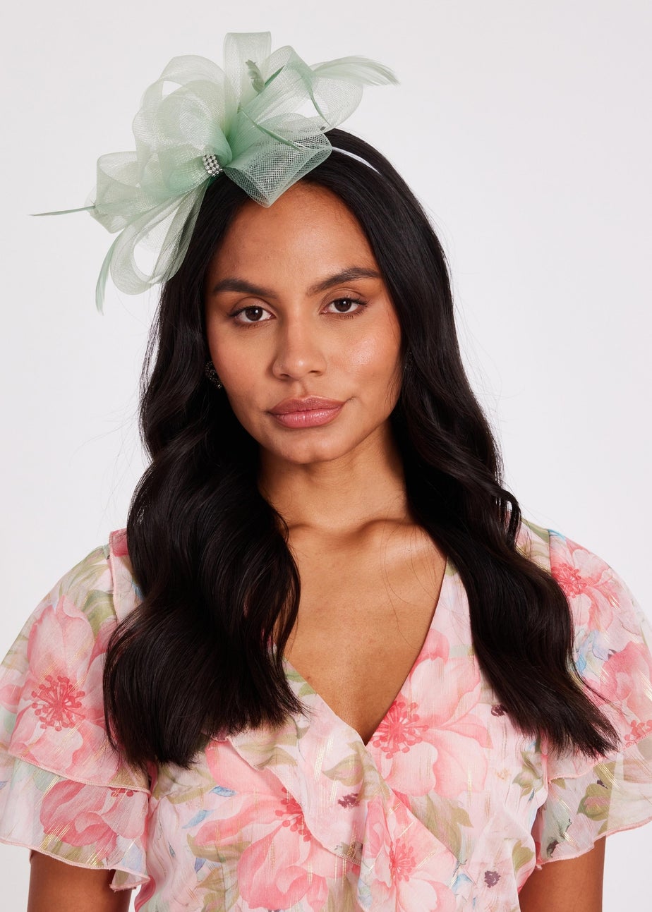 Quiz Green Diamante Bow Headband Fascinator