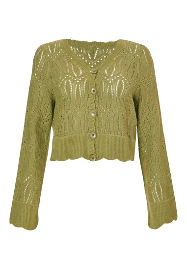 Quiz Khaki Knit Cropped Cardigan