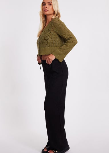 Quiz Khaki Knit Cropped Cardigan