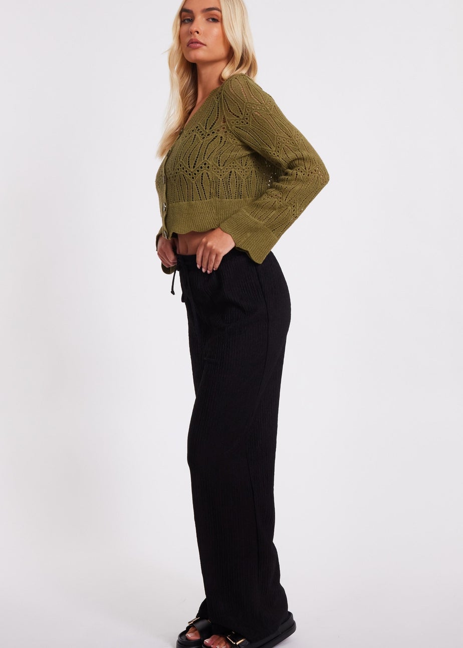 Quiz Khaki Knit Cropped Cardigan