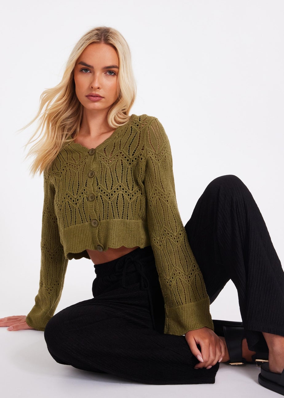Quiz Khaki Knit Cropped Cardigan