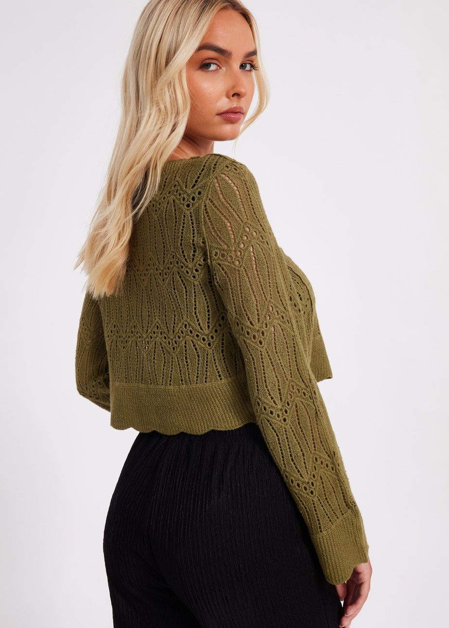 Quiz Khaki Knit Cropped Cardigan